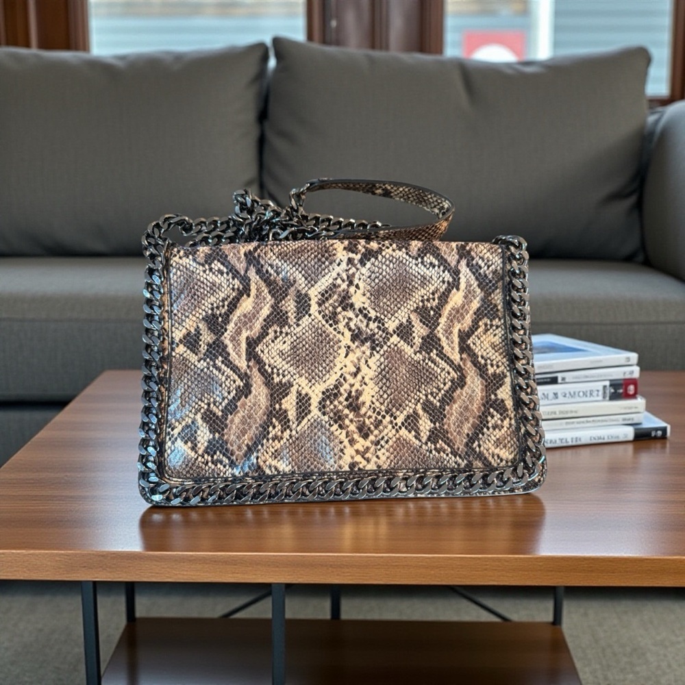 Aldo Womens Snake Print Bag W Gunmetal Chain & Strap Shoulder Bag/Crossbody